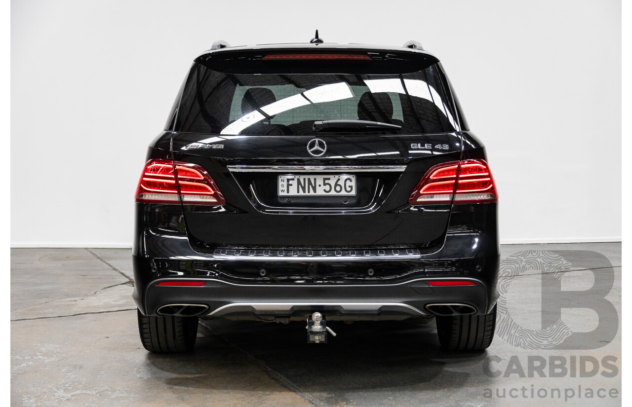 09/2016 Mercedes Benz GLE43 AMG 4Matic (AWD) 166 MY17 4D Wagon Obsidian Black Metallic Twin Turbo V6 3.0L