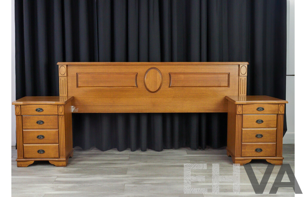 Pair of Solid Teak Bedsides with Bedhead by Wentworth Furniture