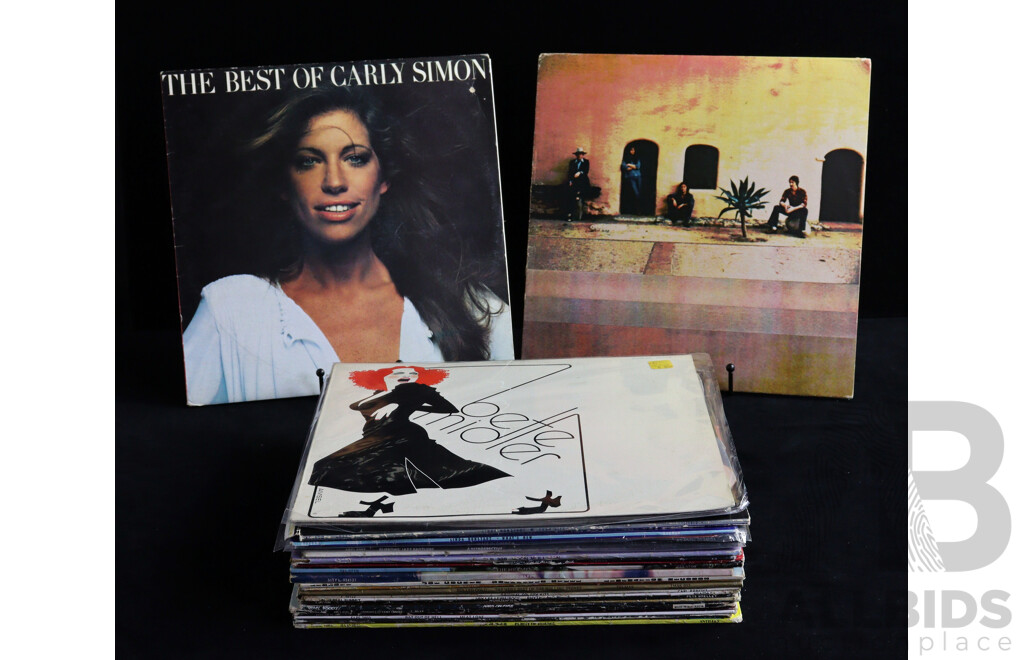 Collection Apporox 25 Vintage Vinyl LP Records Including Rolling Stones, Compilations, Multiple Jackson Browne Titles, Meatloaf, Blues Brothers and More