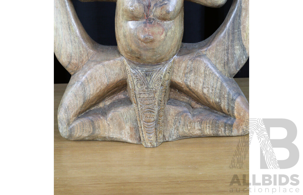 Hand Carved Papua New Guinea Wooden Double Ancestor Figure with Incised Detail to Loincloth