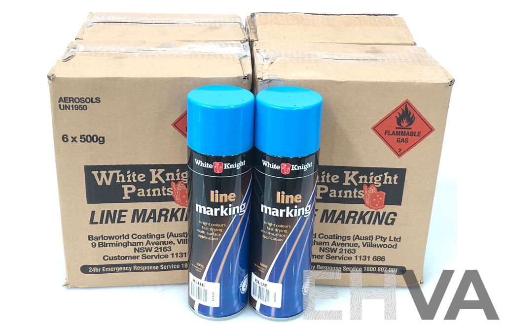 White Knight Line Marking Spray Cans (6 Pack) - Blue - Lot of Four Packs - ORP $288.00