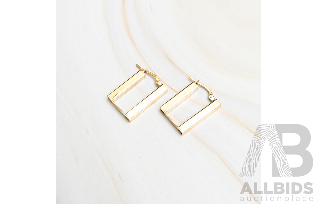 9ct Rectangular Shaped Hoop Earrings, 20mm, 2.35 Grams