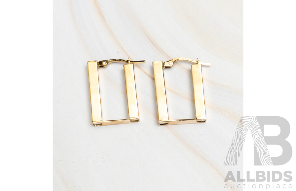 9ct Rectangular Shaped Hoop Earrings, 20mm, 2.35 Grams