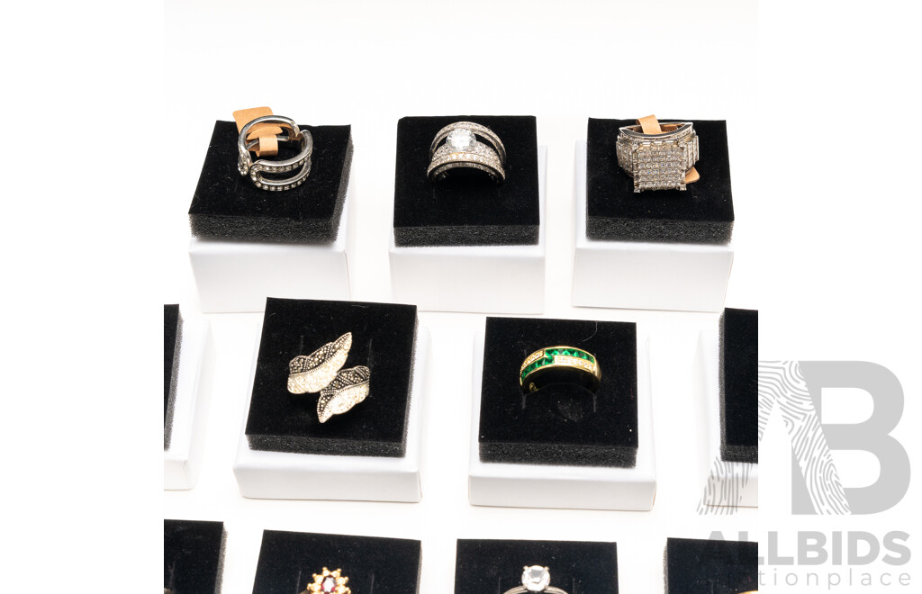 Collection of (11) Silver/gold Tone Rings with Paste Stones, with Ring Boxes - Ex Retail Stock