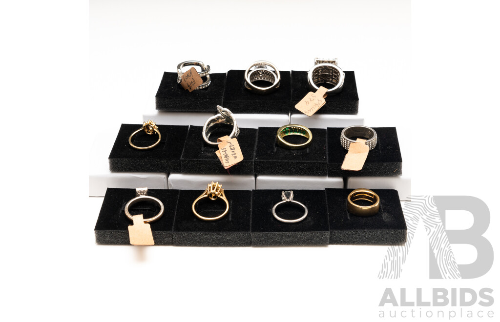 Collection of (11) Silver/gold Tone Rings with Paste Stones, with Ring Boxes - Ex Retail Stock
