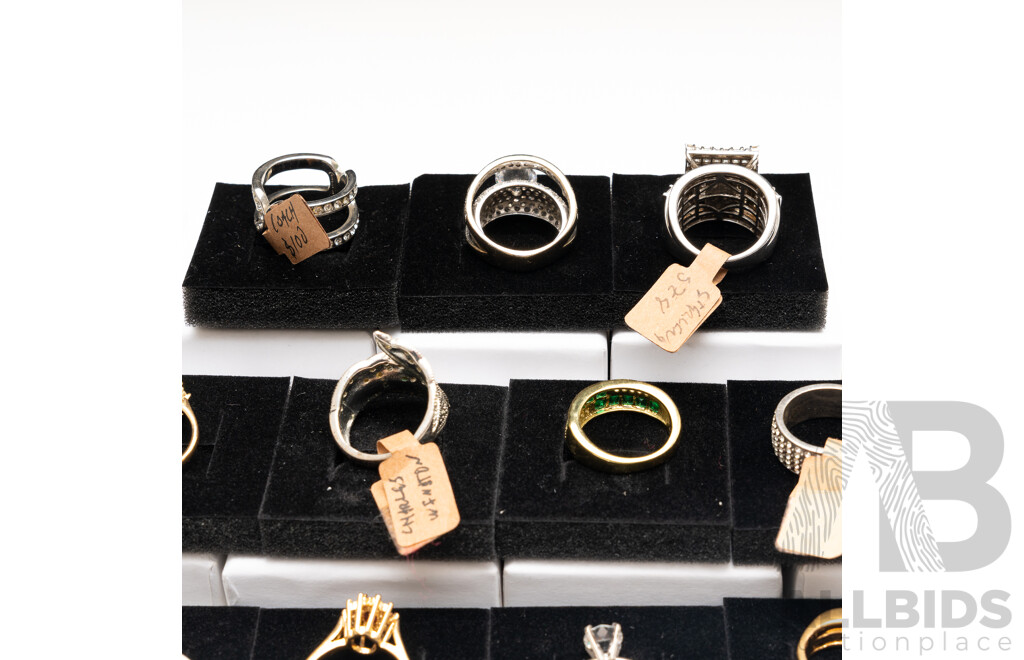 Collection of (11) Silver/gold Tone Rings with Paste Stones, with Ring Boxes - Ex Retail Stock