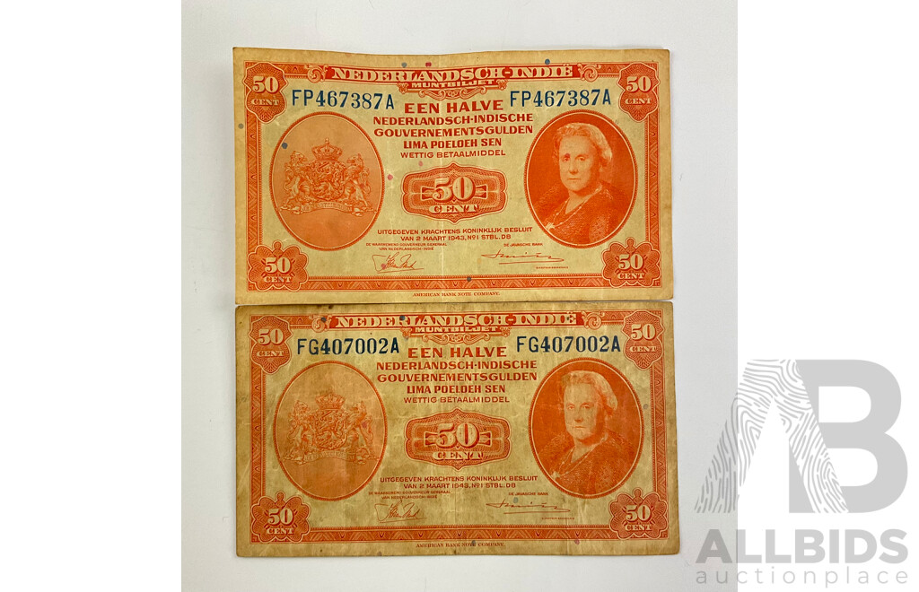 Two Netherlands 1943 Fifty Cent Notes