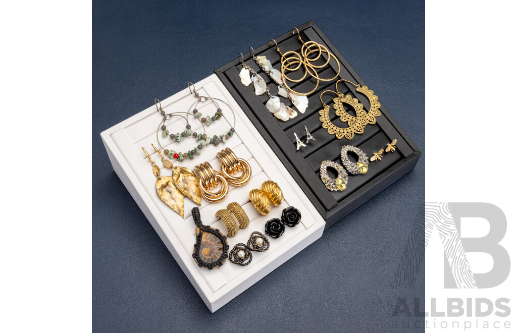 Collection of (13) Pairs of Stud/shepherds Hook Earrings on Presentation Mounts