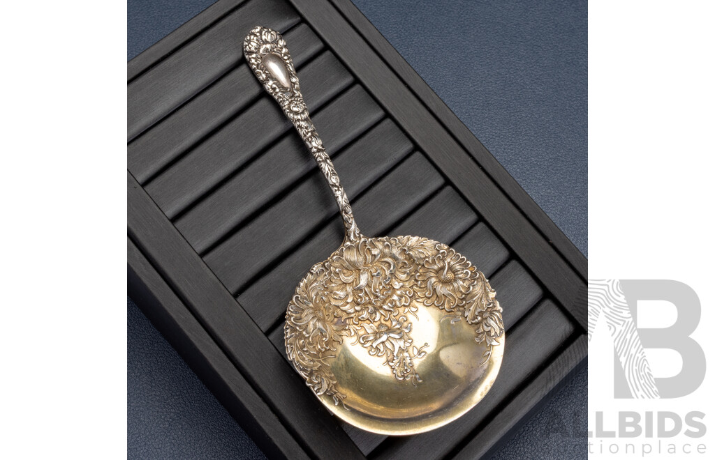 Antique Durgin Sterling Silver Serving Spoon 'chrysanthemum' Pattern, 1897, 41.0 Grams