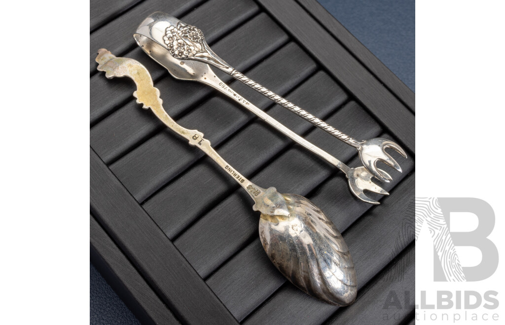 Antique Gorham No. 18C Sterling Rococco Preserves Spoon & Sterling 759 Sugar Cube Tongs, 18.0 Grams