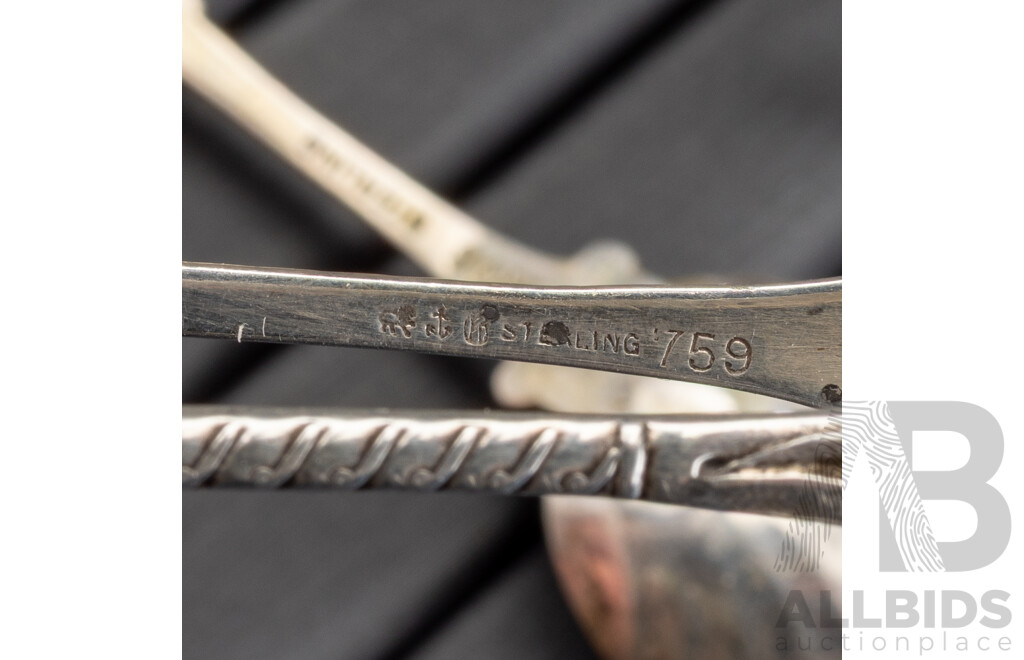 Antique Gorham No. 18C Sterling Rococco Preserves Spoon & Sterling 759 Sugar Cube Tongs, 18.0 Grams