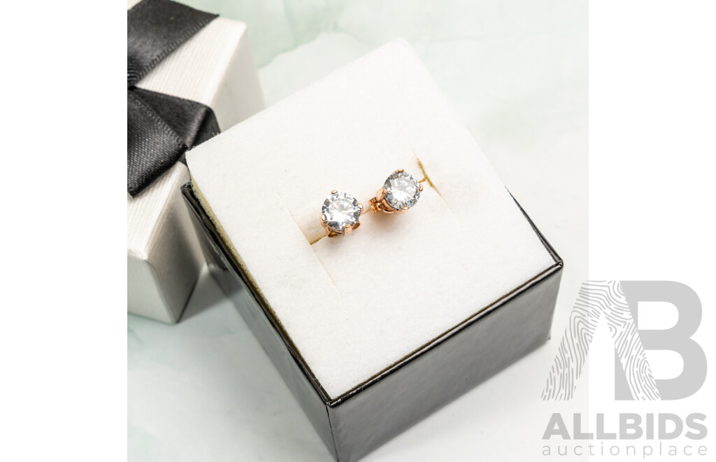9ct Rose Gold 6mm Cubic Zirconia Stud Earrings, 1.45 Grams