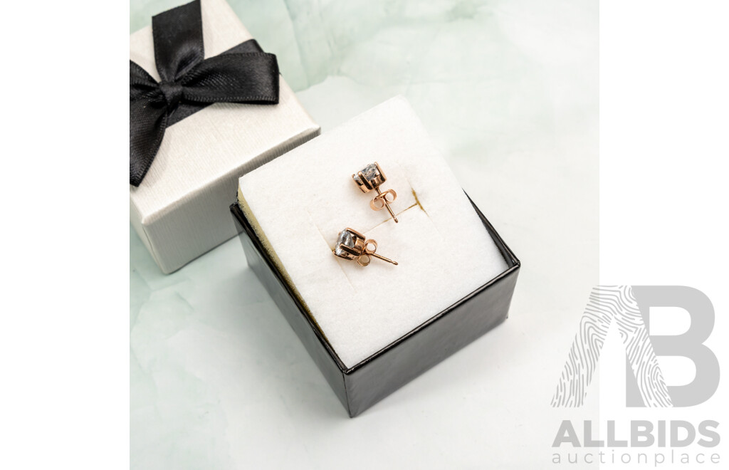 9ct Rose Gold 6mm Cubic Zirconia Stud Earrings, 1.45 Grams