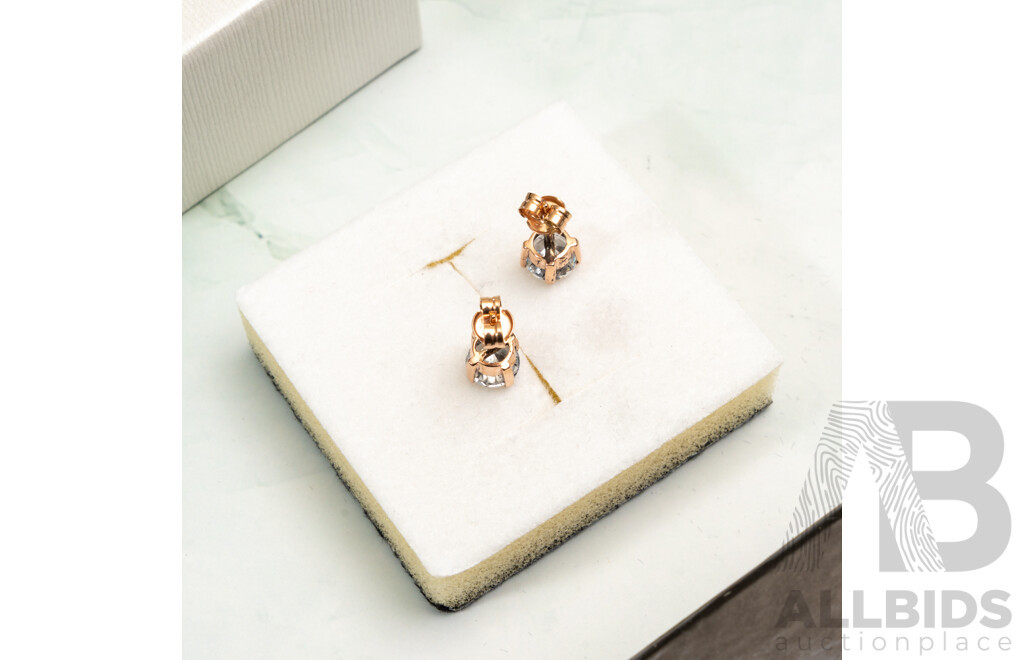 9ct Rose Gold 6mm Cubic Zirconia Stud Earrings, 1.45 Grams