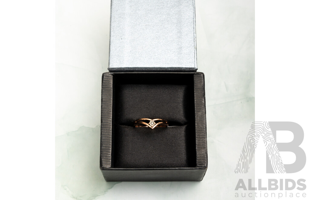 9ct Rose Gold Vintage Diamond Set V Shaped Ring, TDW 0.02CT, Size L1/2, 1.23 Grams