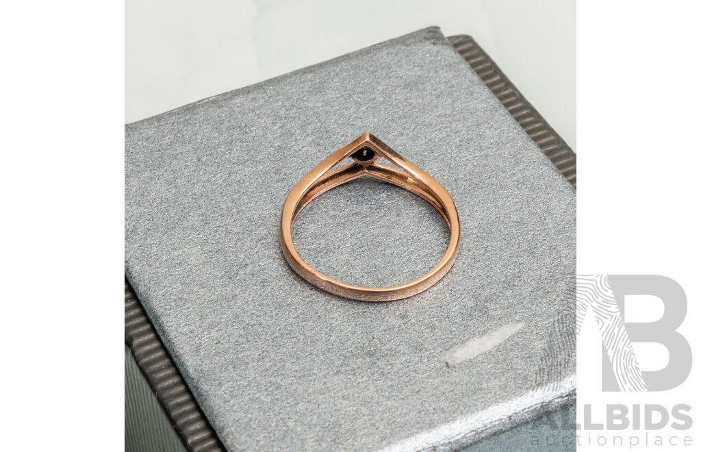9ct Rose Gold Vintage Diamond Set V Shaped Ring, TDW 0.02CT, Size L1/2, 1.23 Grams