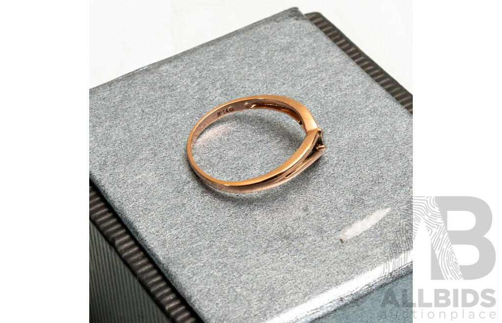 9ct Rose Gold Vintage Diamond Set V Shaped Ring, TDW 0.02CT, Size L1/2, 1.23 Grams