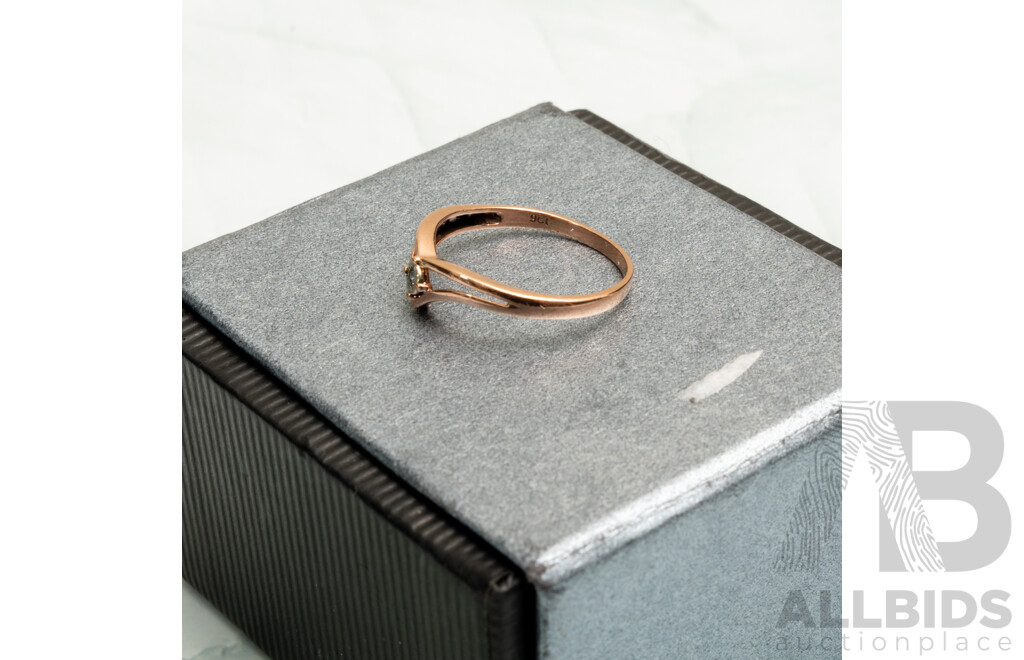 9ct Rose Gold Vintage Diamond Set V Shaped Ring, TDW 0.02CT, Size L1/2, 1.23 Grams