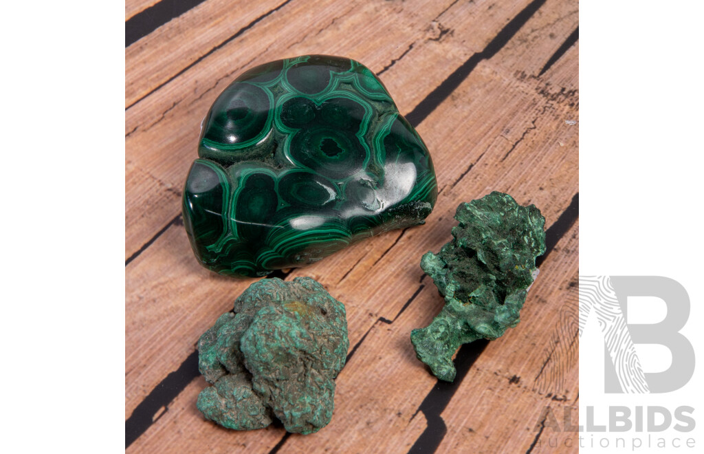 Collection Malachite Mineral Specimens in Collectors Frames Comprising From V&C Chidley Collection