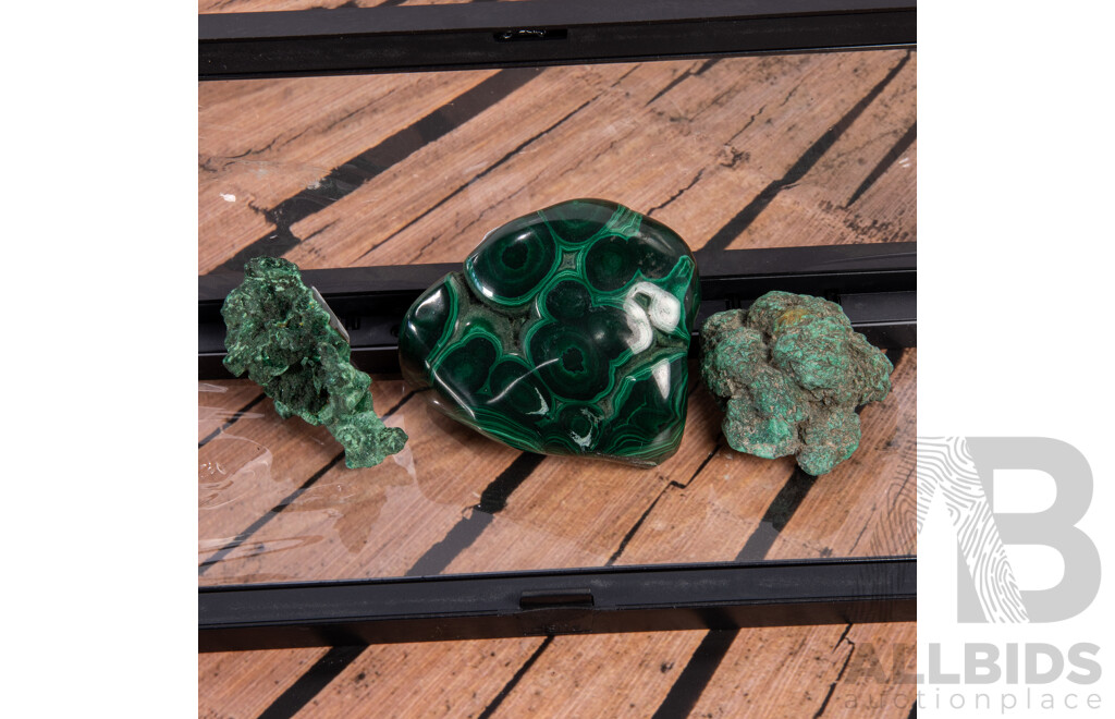 Collection Malachite Mineral Specimens in Collectors Frames Comprising From V&C Chidley Collection