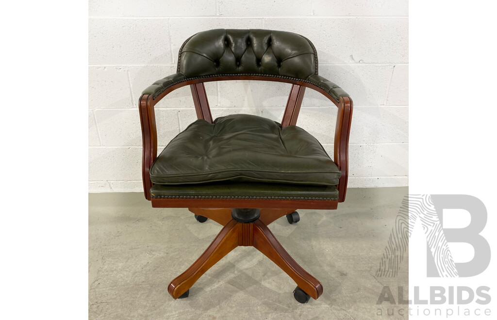 Antique Style Buttonback Olive Leather Office Chair