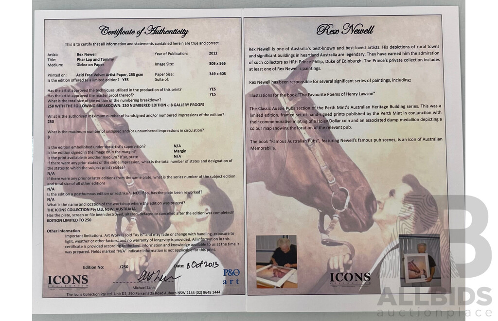 Rex Newell 'Phar Lap and Tommy' Framed Limited Edition Print