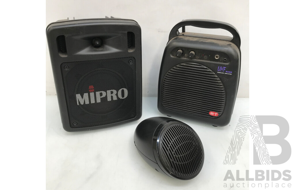 Mipro Portable Amplifier, B1 UHF Band Wireless Amplifier, and Chiayo iTalk Personal Belt Pack Amplifier - Lot of 3
