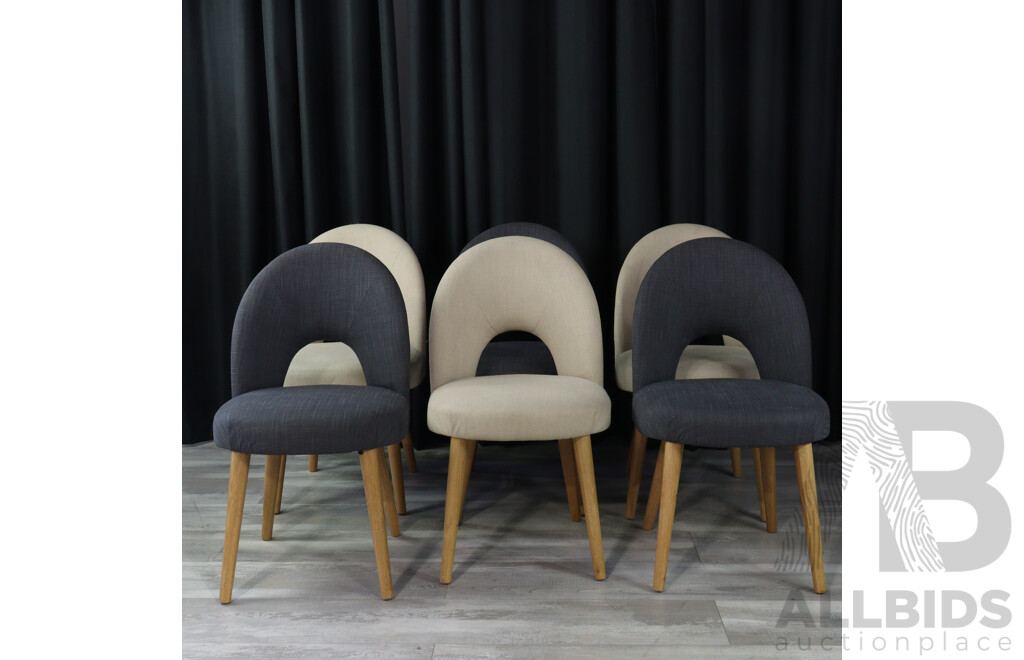 Set of Six Bentley Design Dining Chair in Navy and Oatmeal Fabric