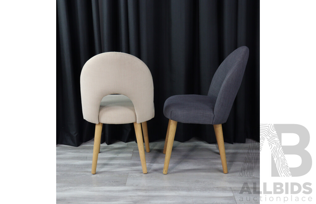 Set of Six Bentley Design Dining Chair in Navy and Oatmeal Fabric