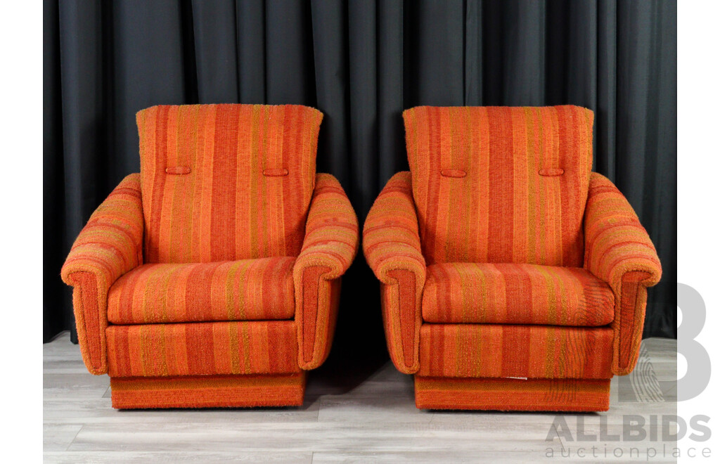 Pair of Vintage Woolen Burnt Orange Lounge Chairs by Parker Furniture