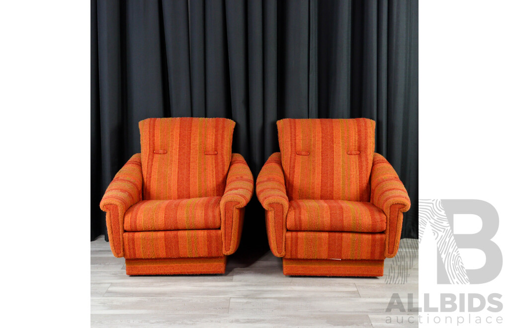 Pair of Vintage Woolen Burnt Orange Lounge Chairs by Parker Furniture