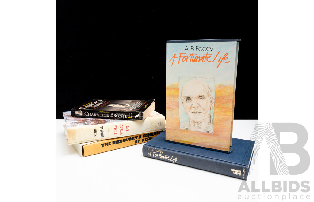 Collection Four Books Comprising A Fortunate Life, the Discovery & Conquest of Peru, The Crimes of Charlotte Bronte & World Without End
