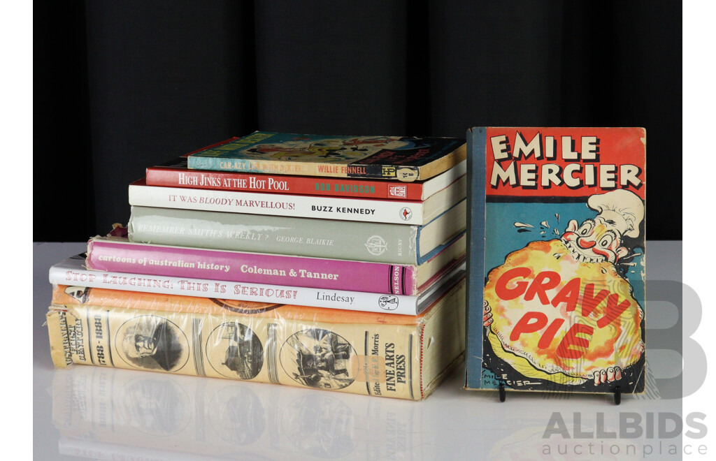 Collection Eight Books Relating to Australian Newspapers, Comics, Stan Cross, Emille Mercier and More
