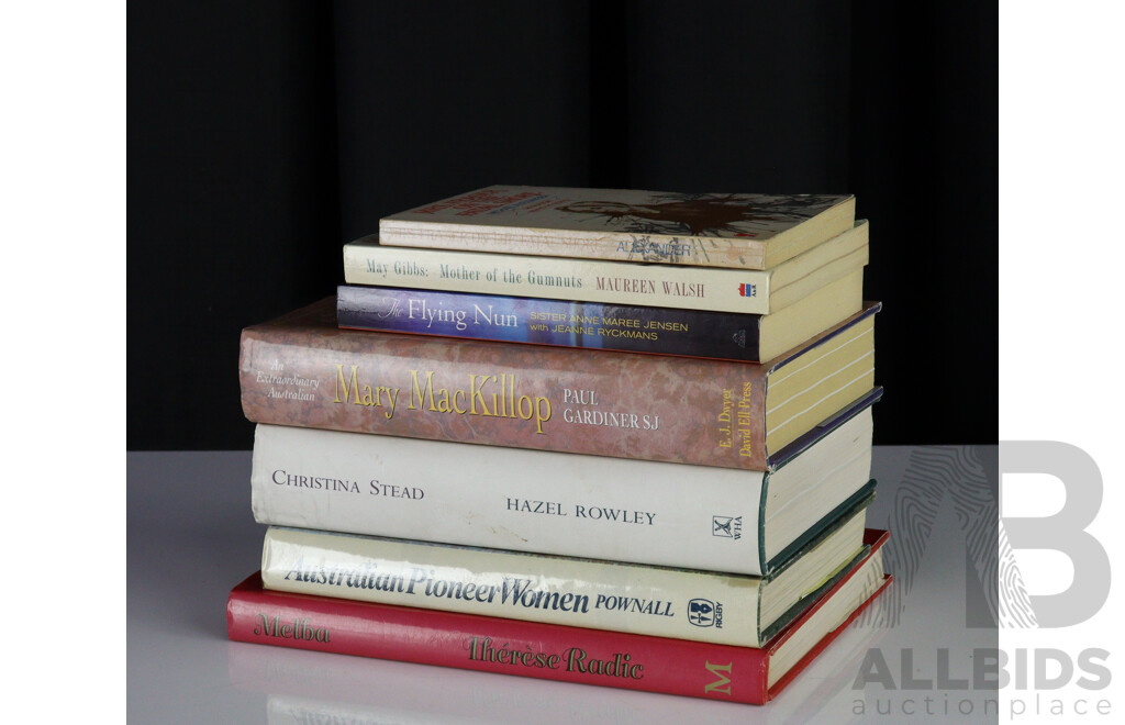 Collection Seven Books Relating to Great, Interesting & Historical Women in Australias History Including May Gibbs, Mary Macillop, Chistina Stead and More