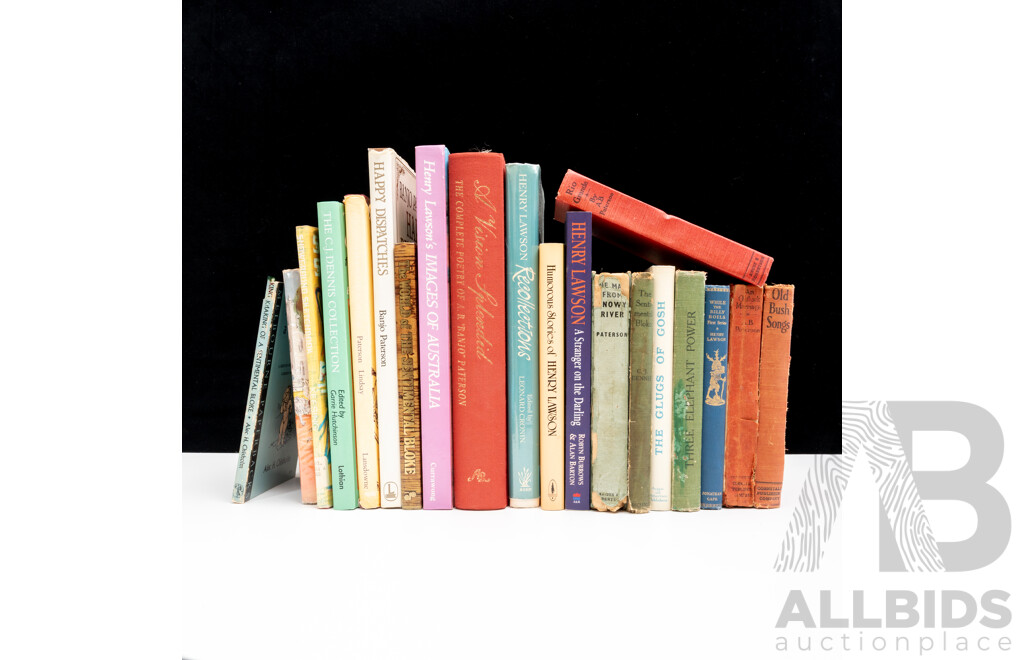 Collection Books Relating to or Authored by Australia's Henry Lawson, A B Paterson and CJ Dennis Including First Edition Three Elephant by A B Patterson and More