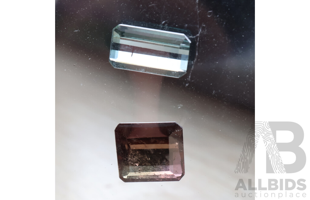 Tourmaline (2) Natural Untreated Unset Gemstones, Emerald Cuts, 4.27ct & 2.43ct