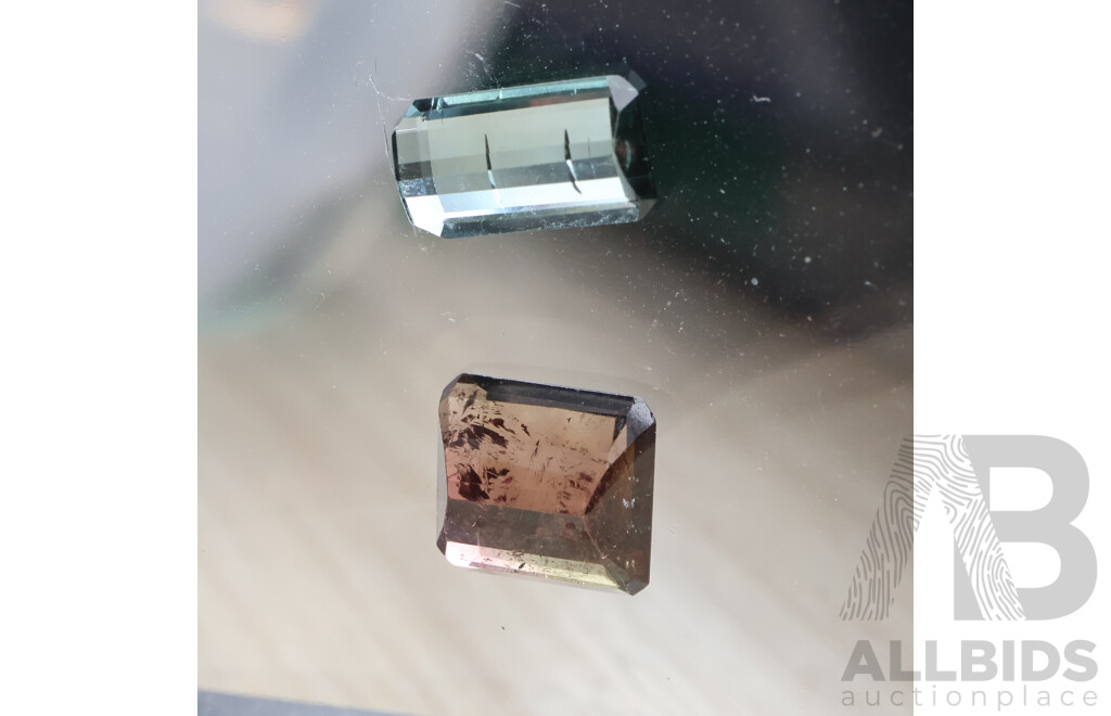 Tourmaline (2) Natural Untreated Unset Gemstones, Emerald Cuts, 4.27ct & 2.43ct