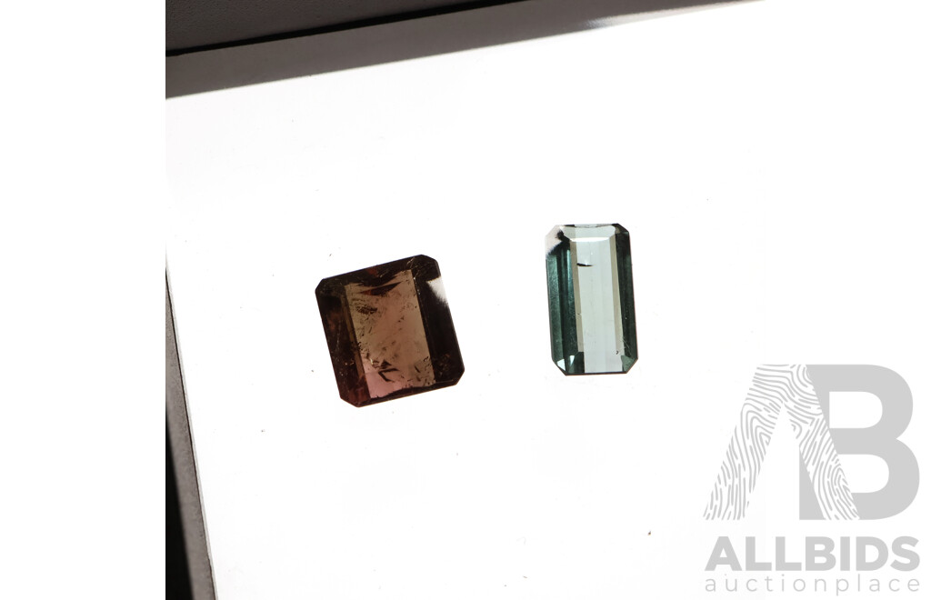 Tourmaline (2) Natural Untreated Unset Gemstones, Emerald Cuts, 4.27ct & 2.43ct