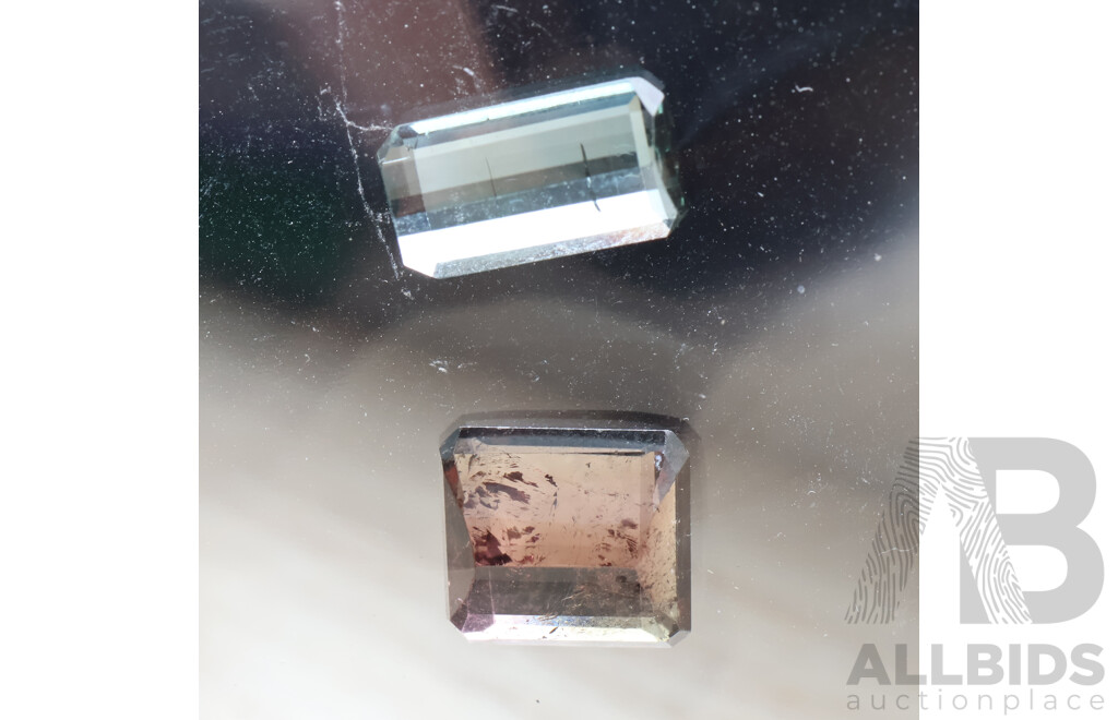 Tourmaline (2) Natural Untreated Unset Gemstones, Emerald Cuts, 4.27ct & 2.43ct