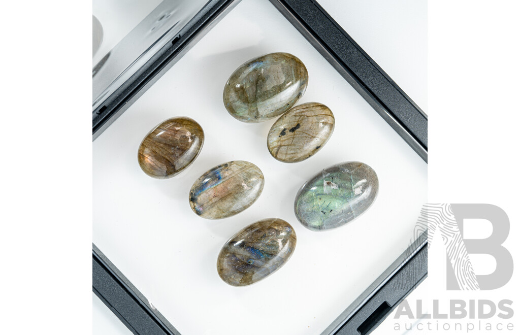 Labradorite (6) Oval Cut Cabochon Gemstones, 139.90 Grams