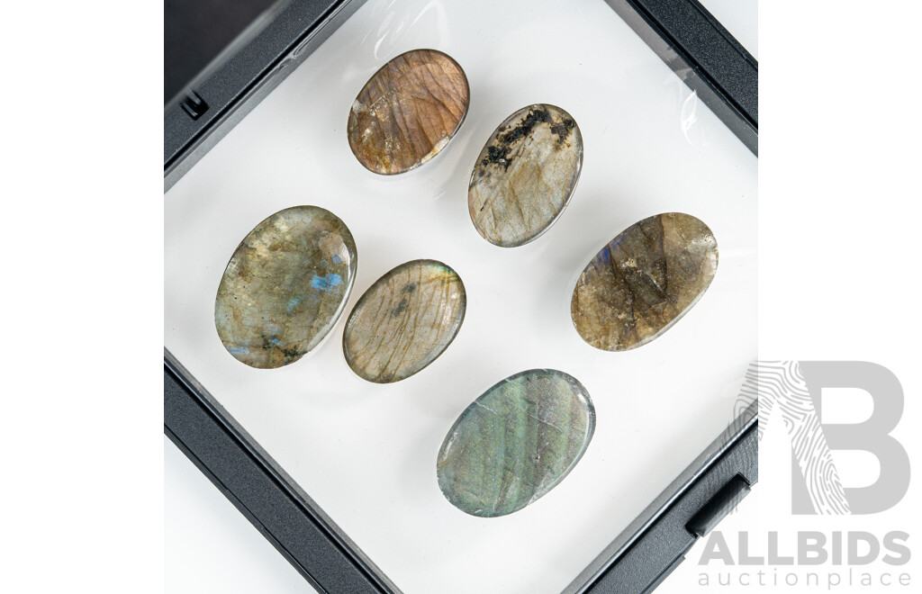 Labradorite (6) Oval Cut Cabochon Gemstones, 139.90 Grams