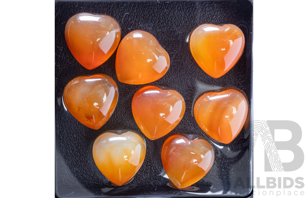 Carnellian Agate (8) Heart Shaped Cabochon Gemstones, 85.60ct