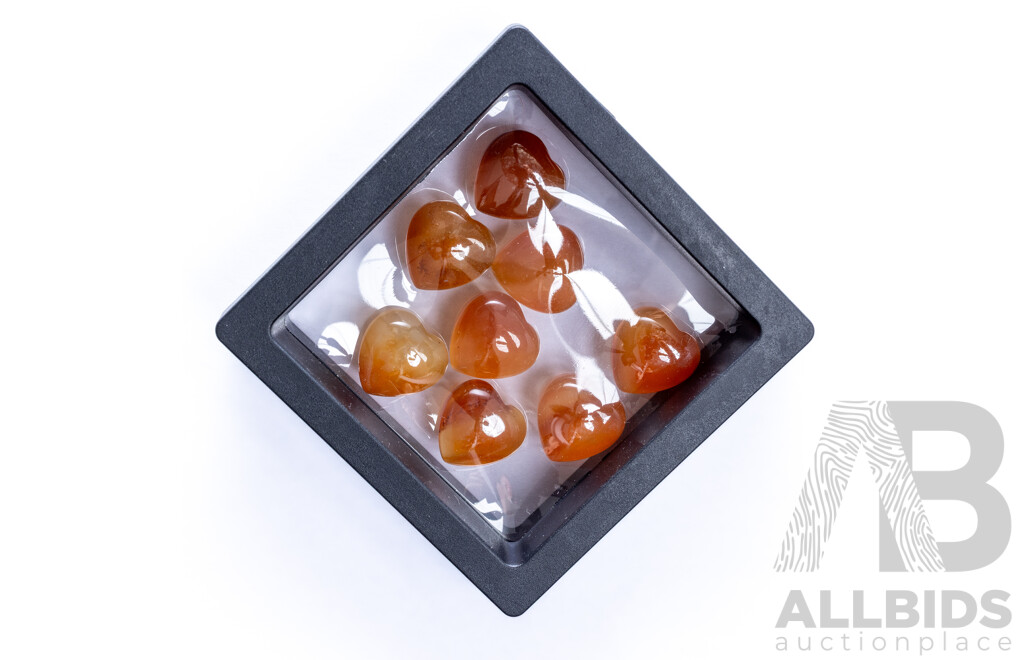 Carnellian Agate (8) Heart Shaped Cabochon Gemstones, 85.60ct