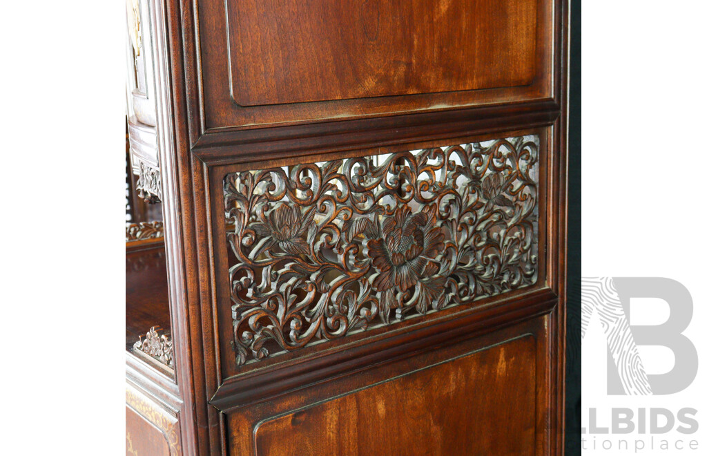 Fine Antique Japanese Carved and Pierced Hardwood Cabinet (Shodona) Profusely Decorated with Shibayama Inlay, Meiji Period (1868-1912)