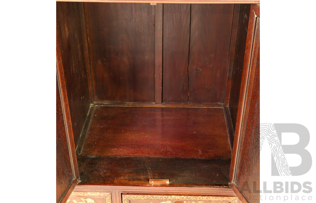 Fine Antique Japanese Carved and Pierced Hardwood Cabinet (Shodona) Profusely Decorated with Shibayama Inlay, Meiji Period (1868-1912)