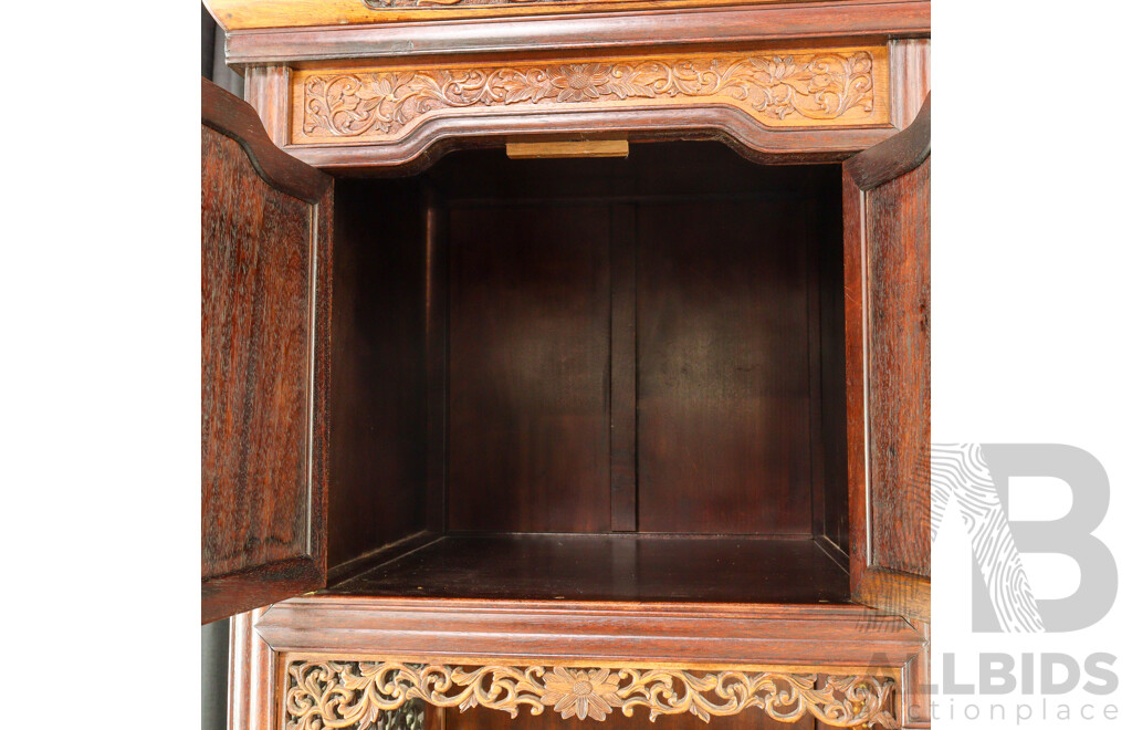 Fine Antique Japanese Carved and Pierced Hardwood Cabinet (Shodona) Profusely Decorated with Shibayama Inlay, Meiji Period (1868-1912)