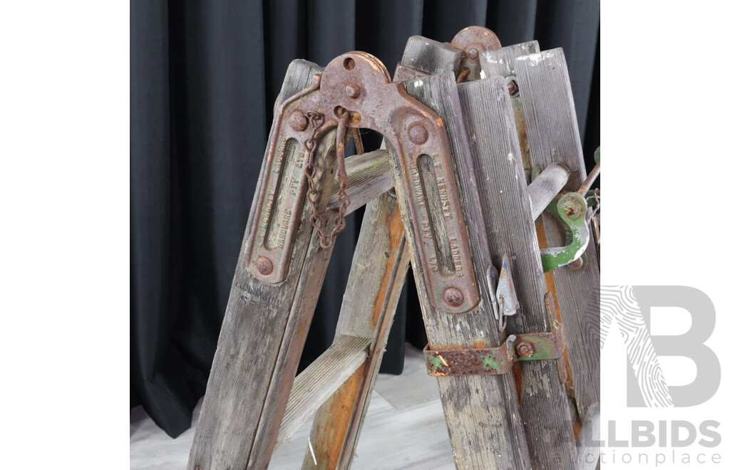 Vintage Folding Mote Timber Ladder