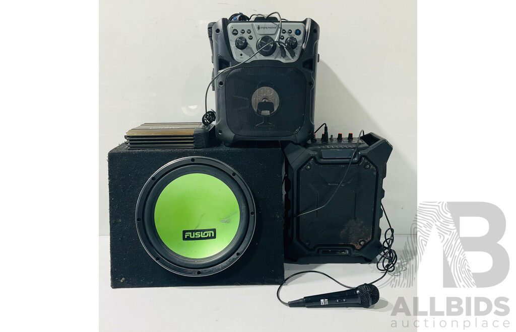 Fusion EN-1502 Amplifier, Alter Lansing Party Speaker and Singing Machine Portable Karaoke Machine