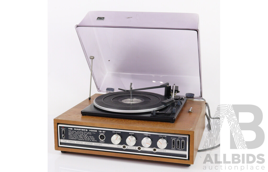 Retro HMV Stereo Amplifier Turntable 8plus8 with Pair HMV Speakers
