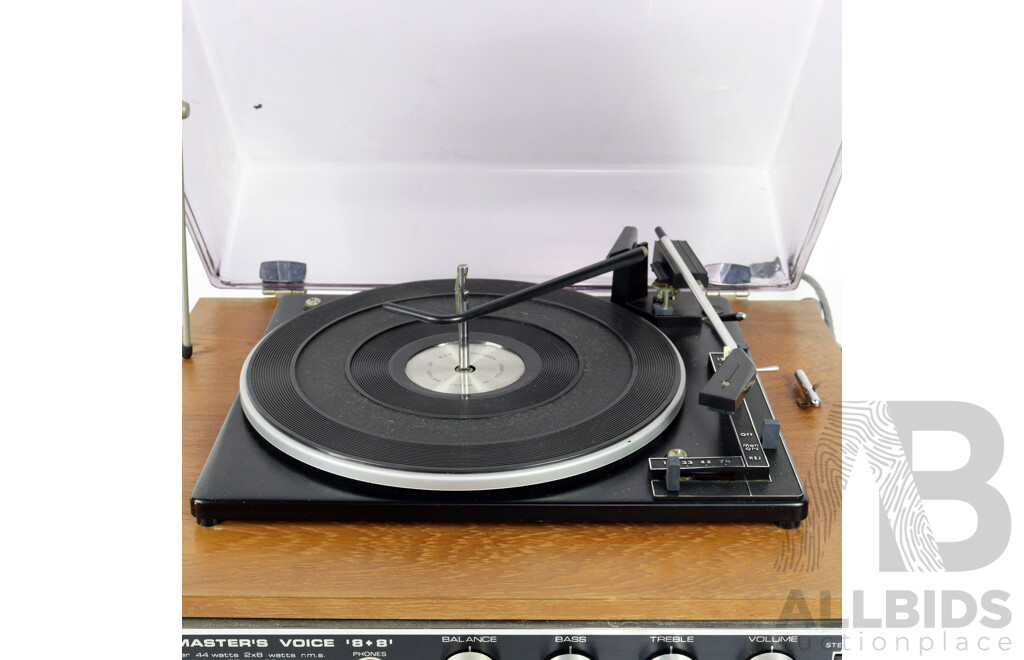 Retro HMV Stereo Amplifier Turntable 8plus8 with Pair HMV Speakers